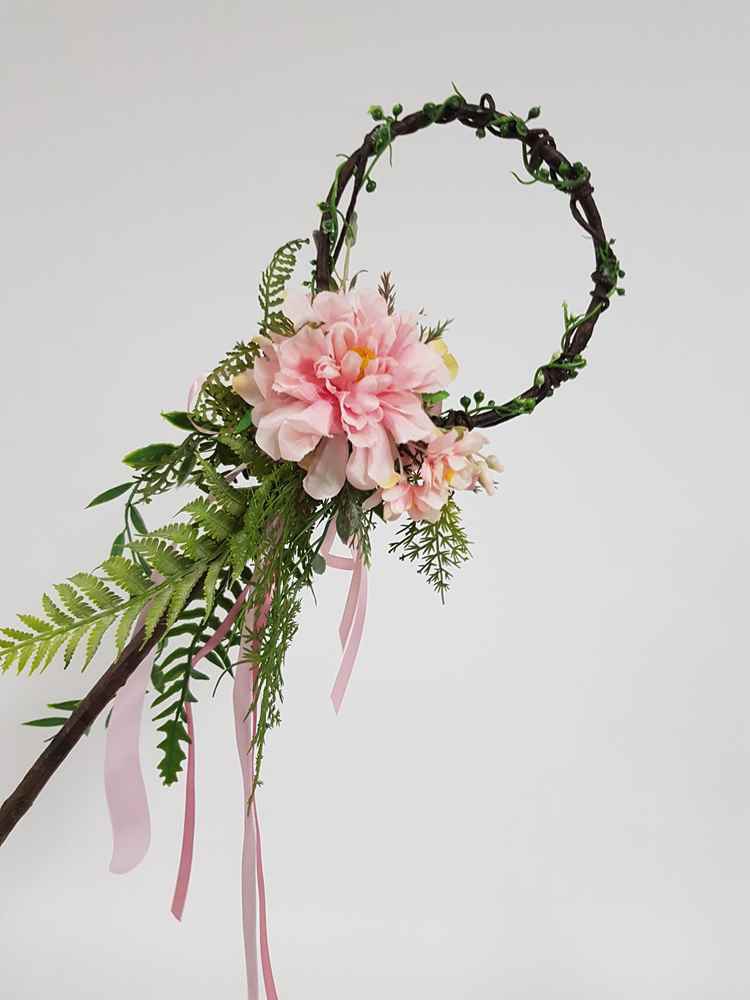 Small Pink Flower Girl Ribbon Wand & Wreath