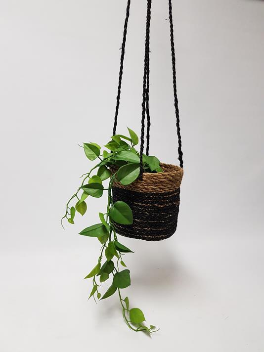 black wicker hanging basket