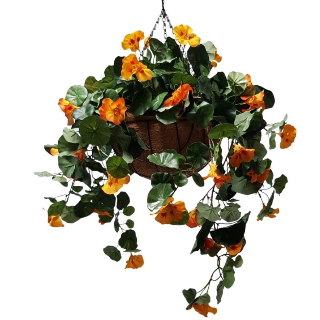 Artificial Nasturtium Plant in Rattan Hanging Basket Desflora