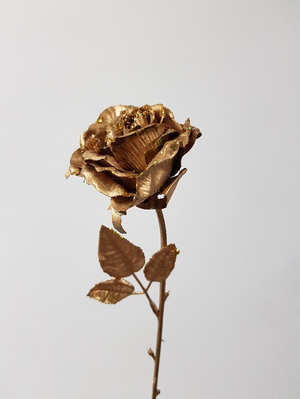 Metallic Gold Glitter Rose Stem 60cm - Desflora