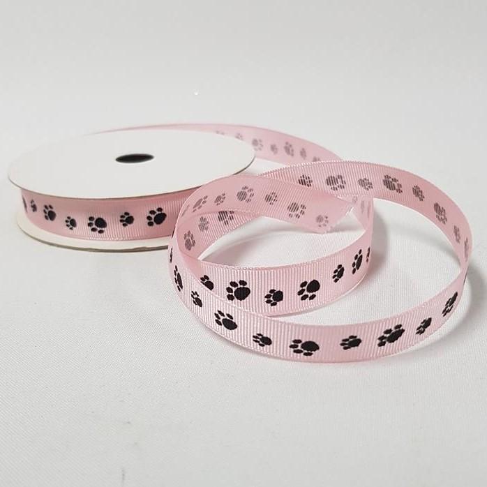 Grosgrain Puppy Paws 15mm Pink/Black