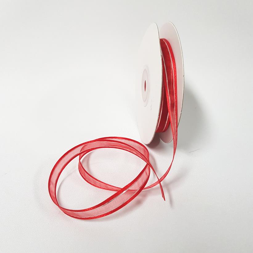 Organza Satin Edge Ribbon silver Thread 10mm Red