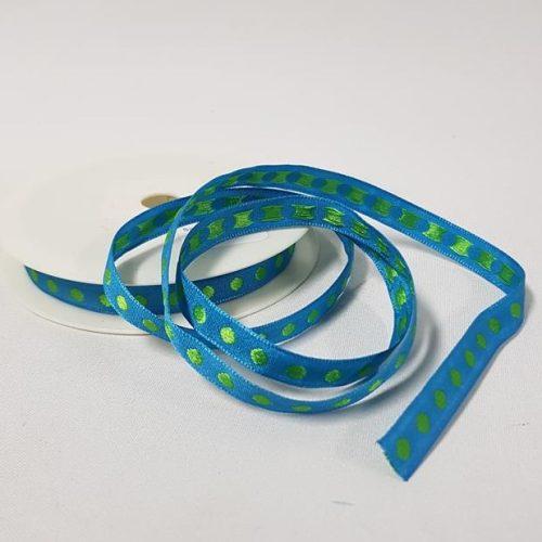 Satin Ribbon Row of Dots 10mm Aqua