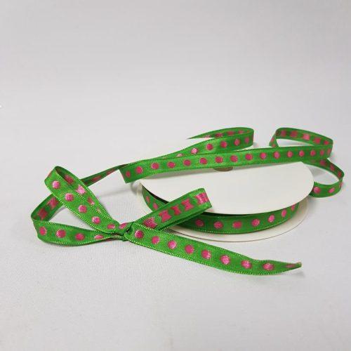 Satin Ribbon Row of Dots 10mm Green