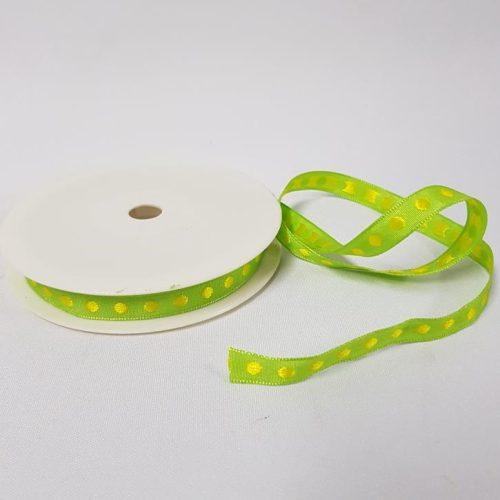Satin Ribbon Row of Dots 10mm Lime