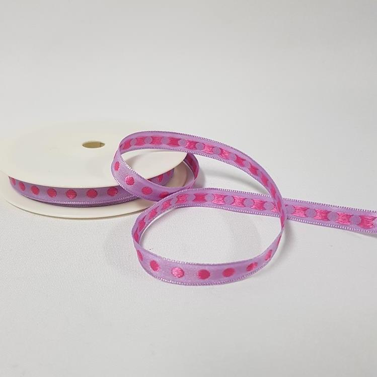 Satin Ribbon Row of Dots 10mm Mauve