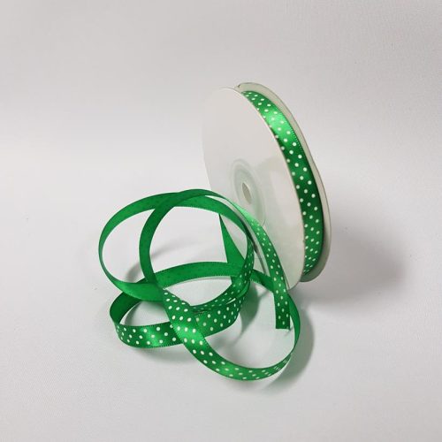 Satin ribbon Small Dots 10mm Emerald