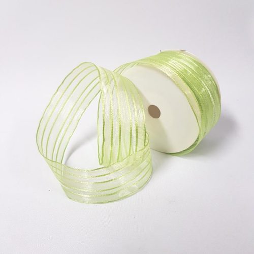Stripes Sheer and Satin Wired Ribbon Green