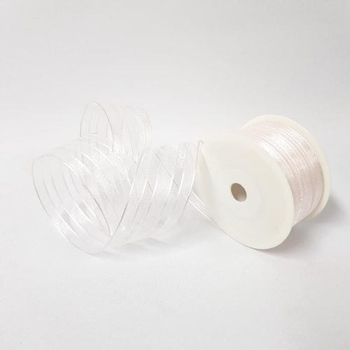 Stripes Sheer and Satin Wired Ribbon White