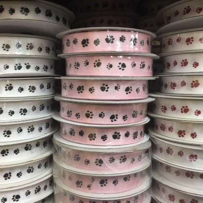 Grosgrain Puppy Paws 15mm Pink/Black - Image 2