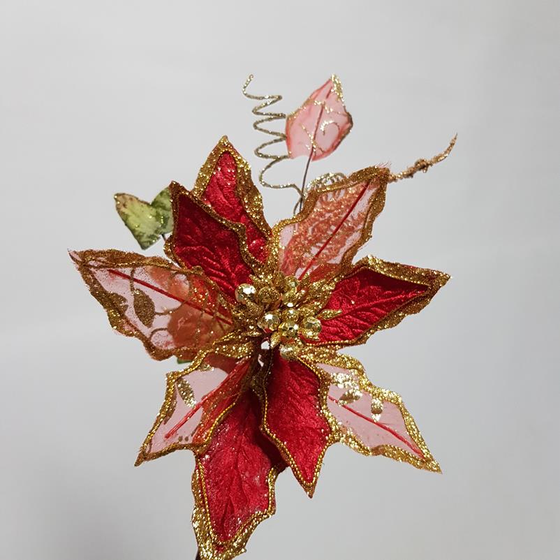 Poinsettia Glitter Pick Red 30cm - Image 2