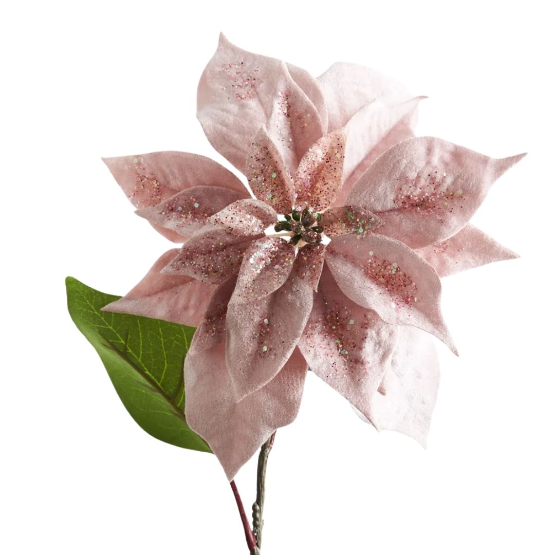 Christmas Poinsettia Stem Velvet Pink 71cm