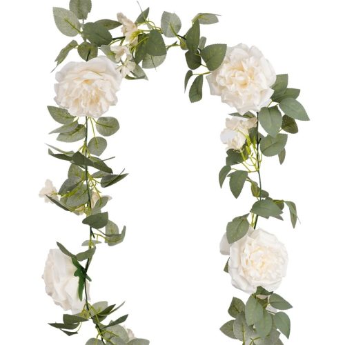 Trailing garland of white David Austin-style artificial roses