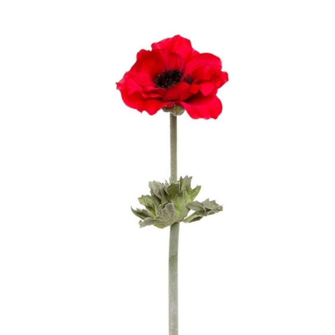 Red artificial Flanders poppy flower stem