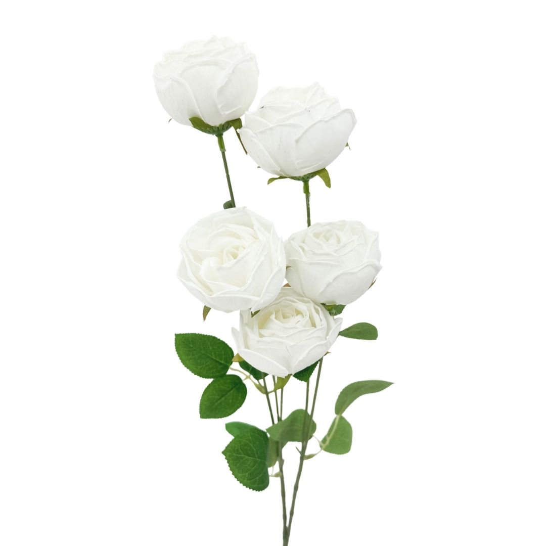 White Juliette artificial rose spray with five flower heads