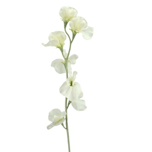 White artificial sweet pea flowers on a stem