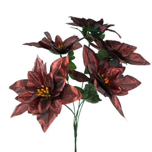 Christmas Poinsettia Bunch Metallic Burg 35cm